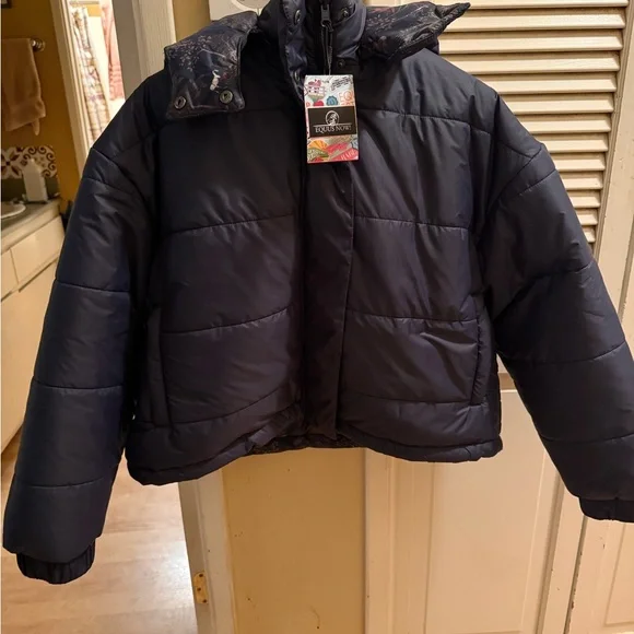 Women's Dapplebay Navy & Autumn Toile Reversible Puffer Jacket hooded NWT - Picture 7 of 12